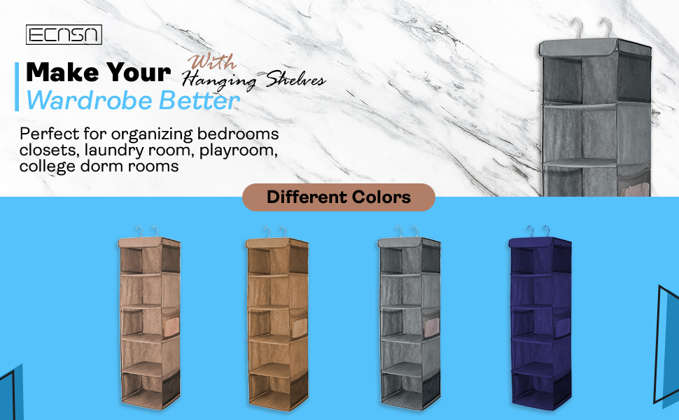 ECASA™ Hanging Closet Organizer 5 Shelves Hanging Closet Shelves