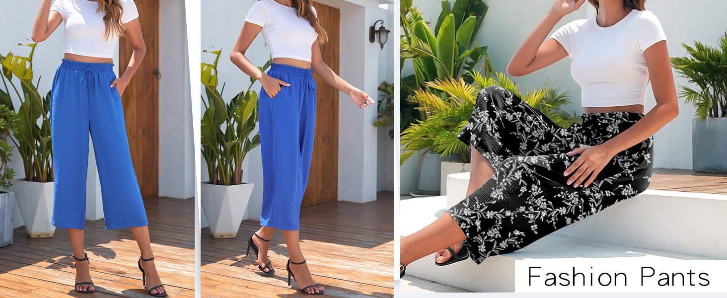 Drawstring Causal Palazzo Pants Trousers with Pockets