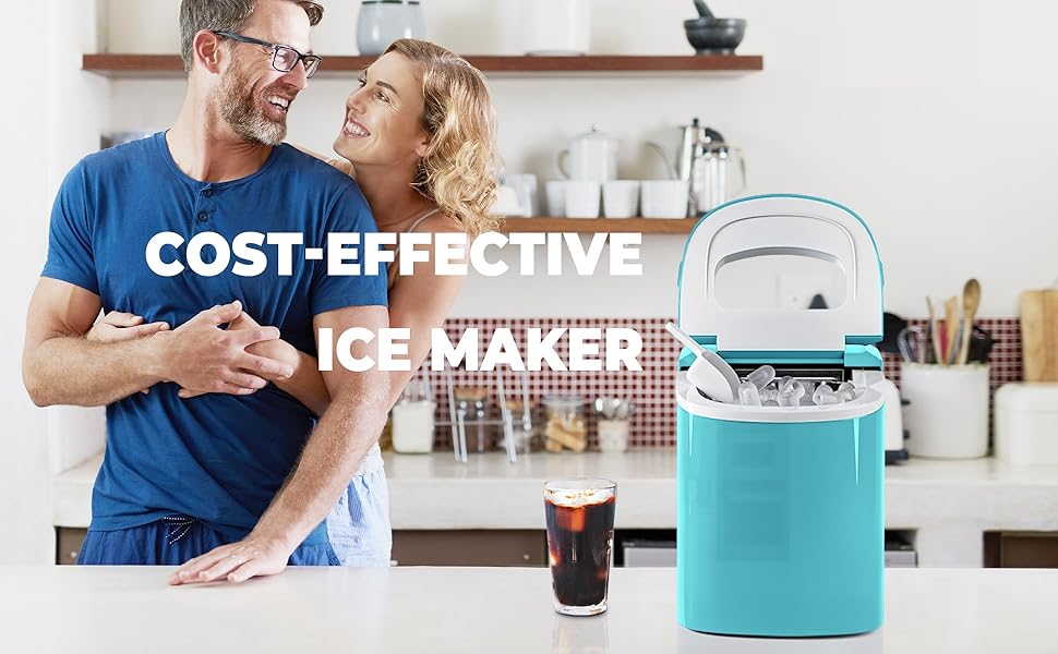 RELAX4LIFE Macchina Per Ghiaccio, Macchina Del Ghiaccio Cubetti, Fabbricatore Ghiaccio Domestico Silenzioso Ed Efficiente, Con Cestello E Paletta Per Ghiaccio, 24,2x35,8x32,8 Cm (Verde) 13 02