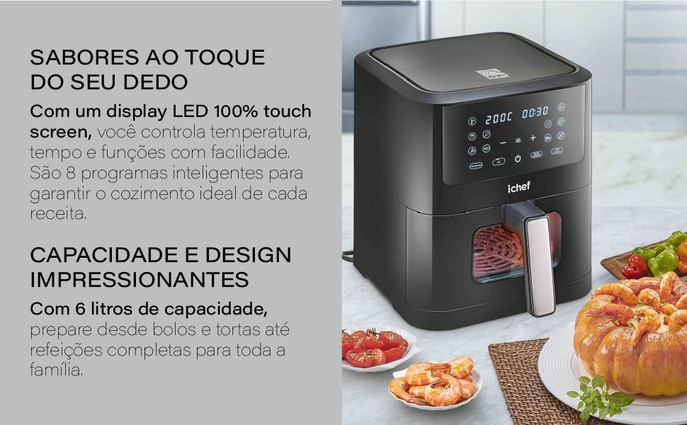 ICHEF Fritadeira Elétrica Airfryer Smart Vision 6L (110 Volts)