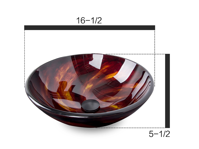 Artistic Vessel Sink Bathroom Tempered Glass Vanity Round Bowl with Oil