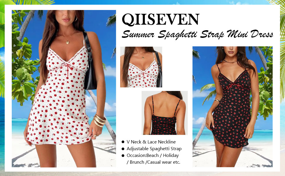 QIISEVEN Sexy Floral Mini Dress Milkmaid Sundress Spaghetti