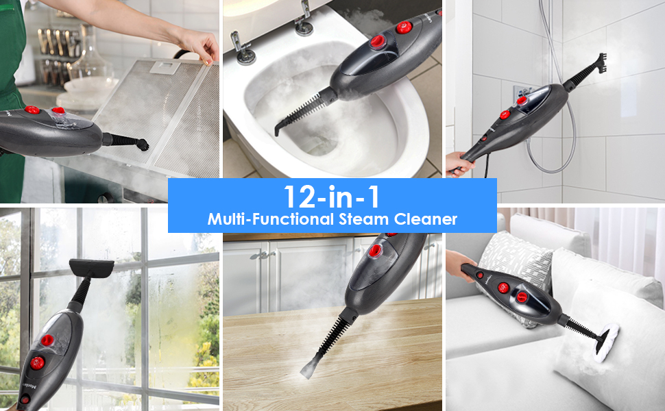 Moolan Steam Mop, Handheld Steam Cleaner with Dualsided Dirt Grip Pads, 12in1 Multifunctional