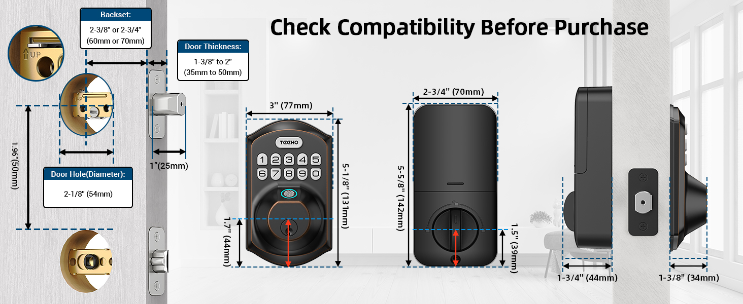 TEEHO TE002 Fingerprint Door Lock Keyless Entry Door Lock