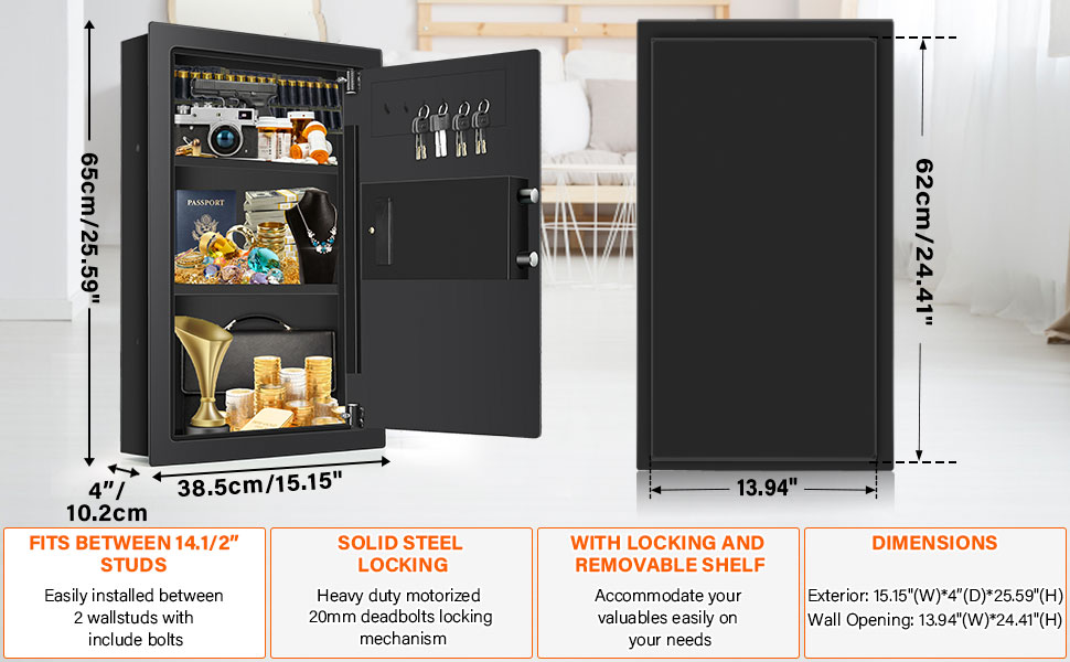 Fireproof Wall Safes Between the Studs 16" Centers, Large In Wall Safe