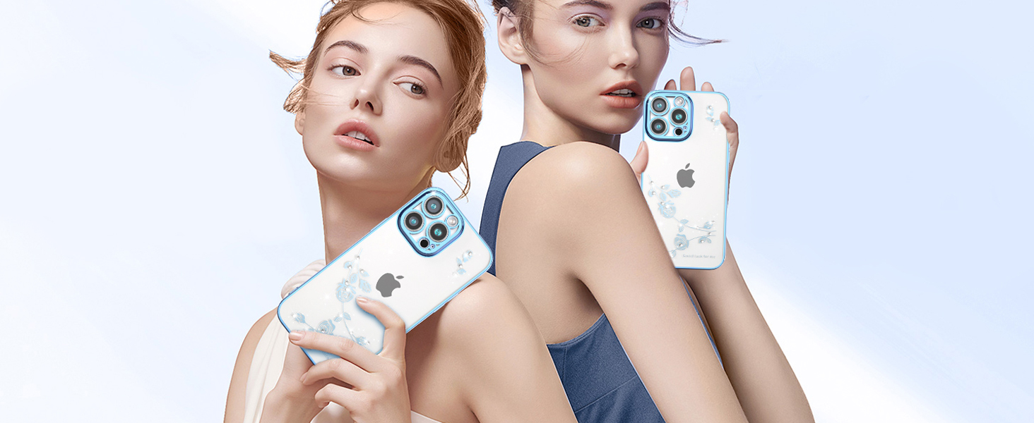 XINYEXIN Transparent Glitter Case for Google Pixel 8 Pro, Women Girls Bling Diamond Phone Case Ultra Thin Slim Portable Shockproof Protective Cover - Blue 17 1