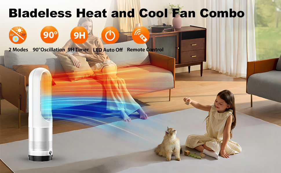 bladeless heater fan combo with remote