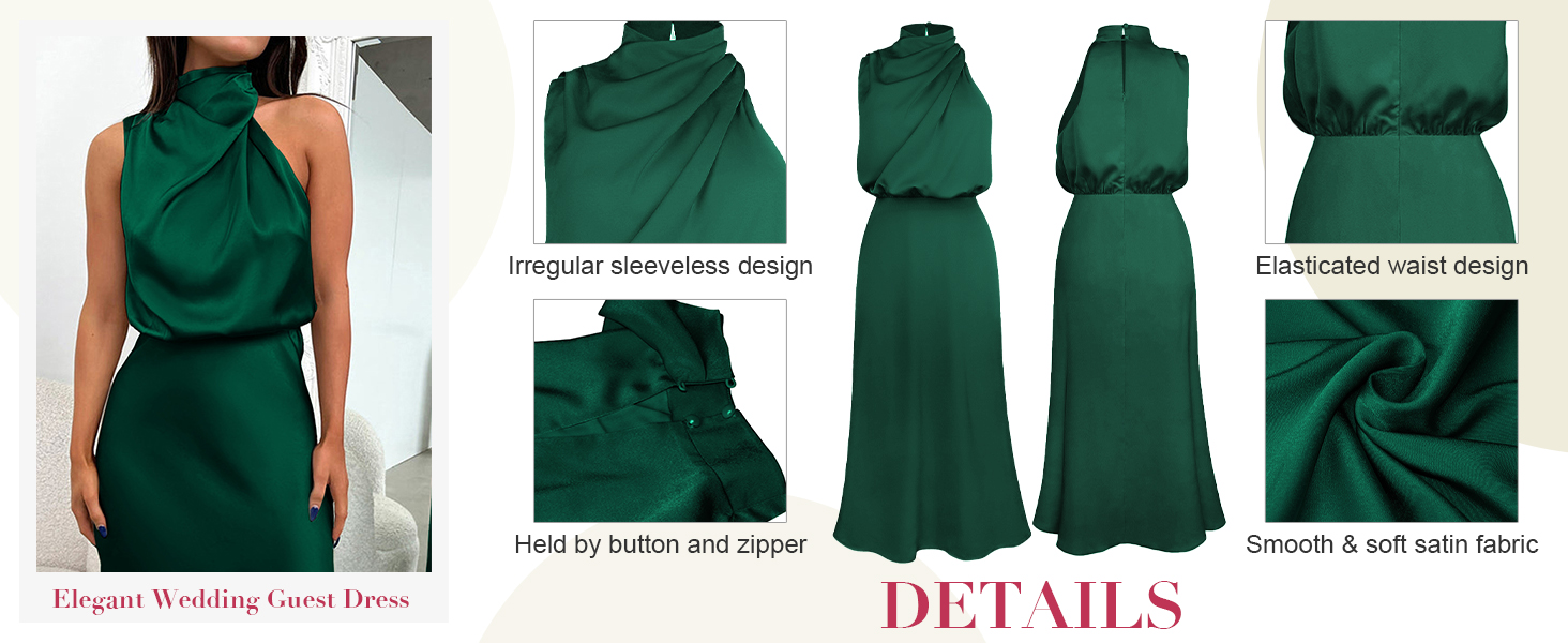 Famulily Wedding Guest Dresses for Women Satin Irregular Sleeveless