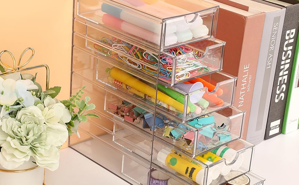 SUMTree Clear Hair Accessory Organizer Box with 6 Drawers, Plastic Hair