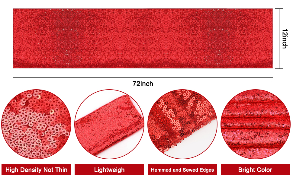 tiosggd Red Sequin Table Runner 12''x 72'', Glitter Fabric