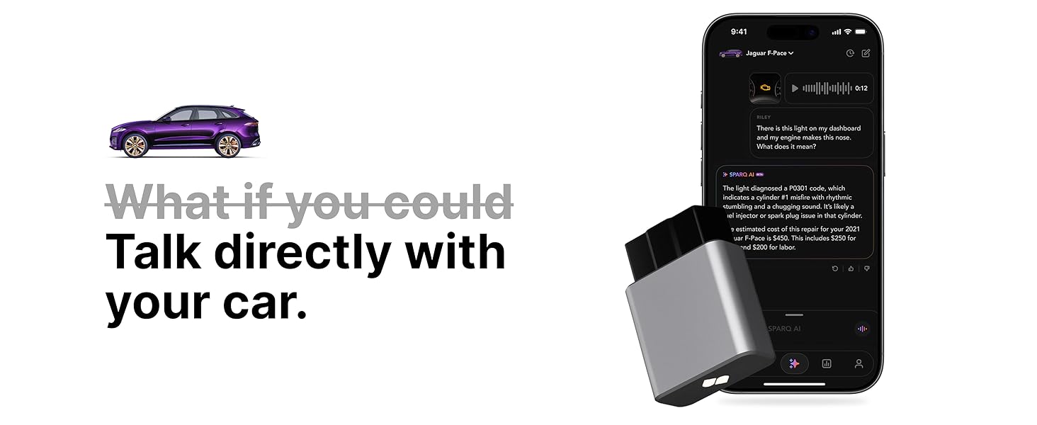with sparq obd diagnostic tool you can turn your car into a personalized AI mechanic iphone