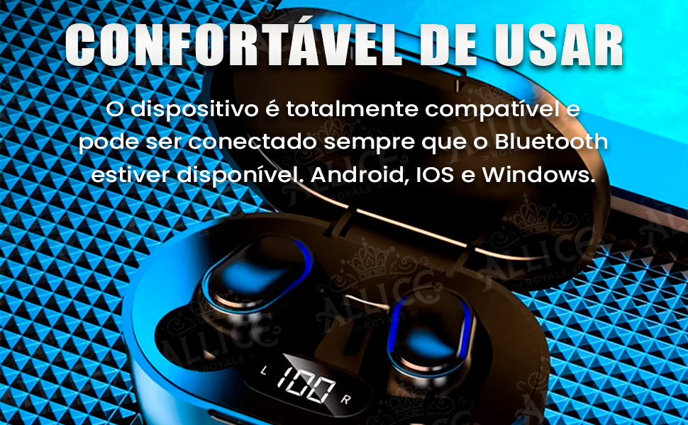 Fone Bluetooth 5.1 Premium e Preto, Intra-Auricular, Visor, Duplo Sem Fio