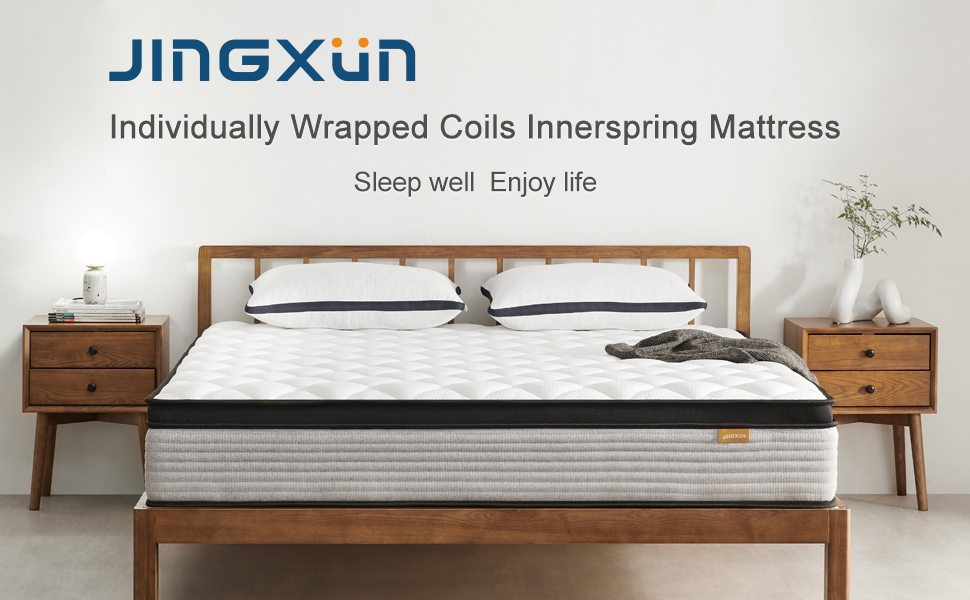 Queen Mattress, Jingxun 10 Inch Spring Mattress Medium Firm with Pocket