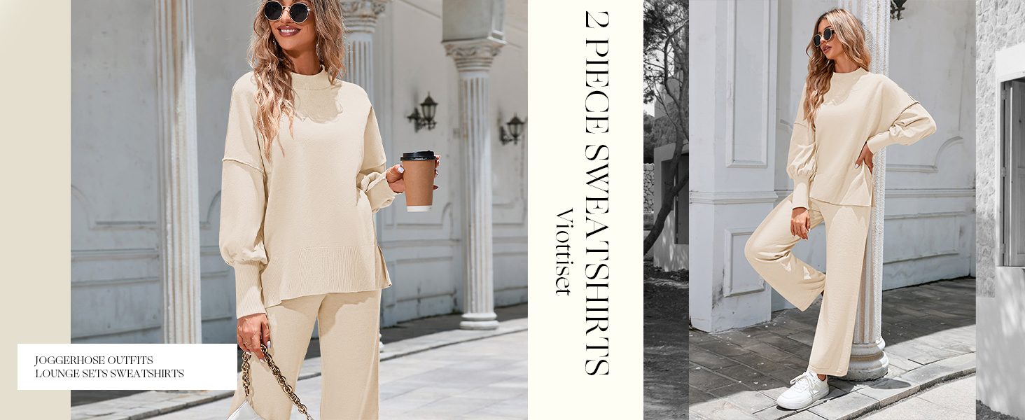 Viottiset Damen Lässiger Übergröße 2-Teiliges Lounge Set Outfit Sweatsuit Langarm