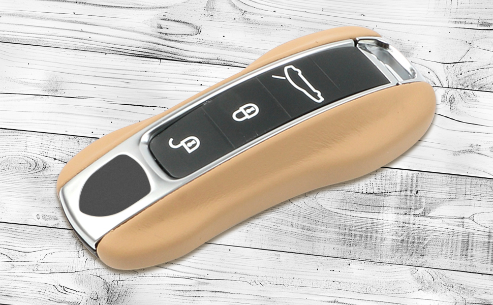 Étui à clé en cuir pour Porsche Panamera 911 Cayenne Taycan (Nouveau style - Beige)