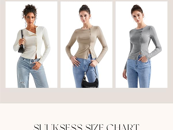 Amazon.com: SUUKSESS Women Button Down Ribbed Tops Long