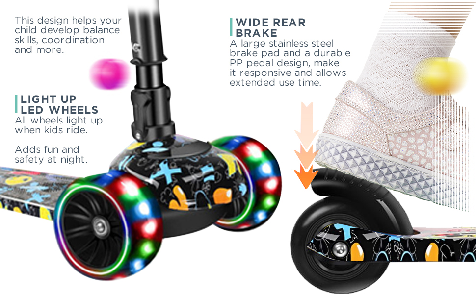 سكوتر للاطفال من دي ام جي تيك، سكوتر قابل للطي بـ4 ارتفاعات قابلة للتعديل للاطفال، سكوتر بثلاث عجلات، مع مقعد قابل للازالة، عجلات مضيئة باضاءة LED للاطفال من سن 1-10 سنوات 25 سكوتر دفع