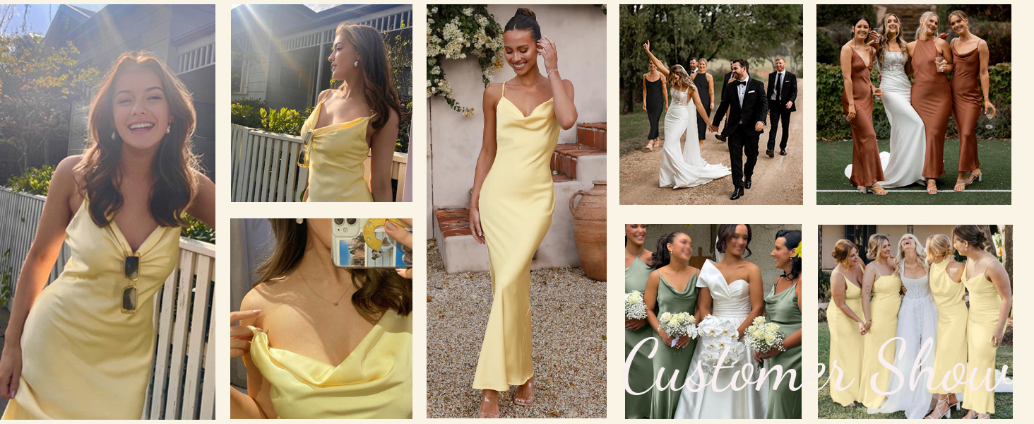yellow satin dress wedding guest