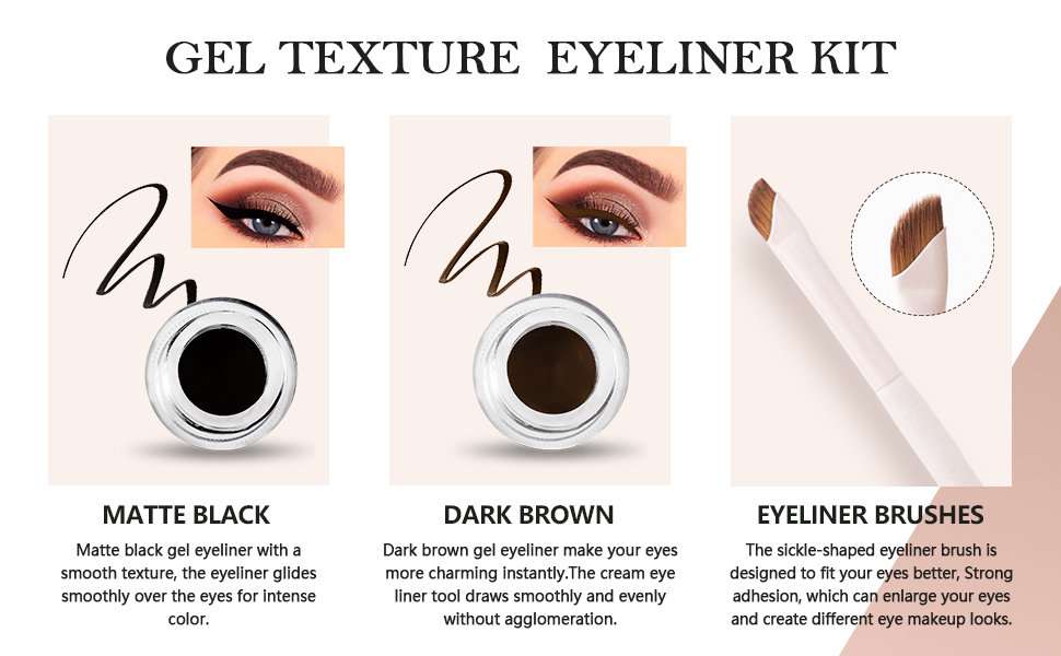 Aaiffey Gel Eyeliner Kit,Waterproof Eyeliner Cream with Brush Smudgeproof Eye Liner Gel Easy