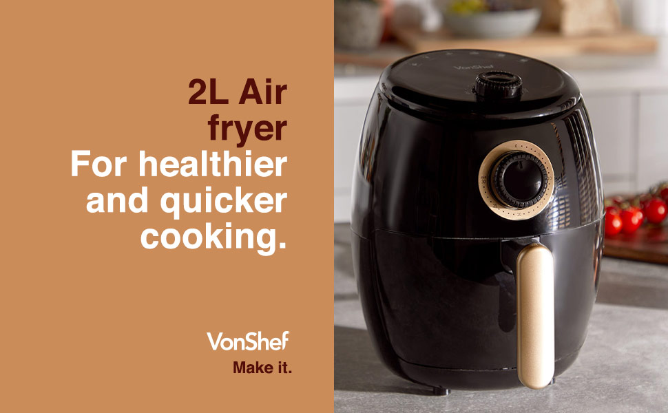 VonShef 2L Air Fryer Electric 1000W with Large Capacity Basket, Rapid