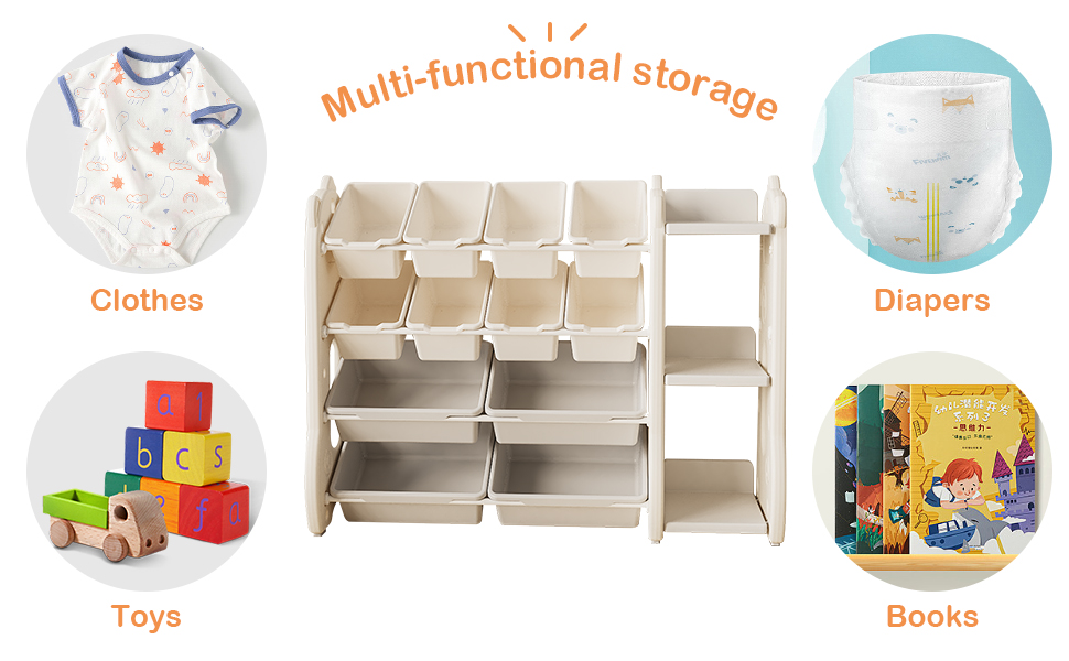 Kids Bookshelf with Toy Organizers and Storage, MultiPurpose 4Tier