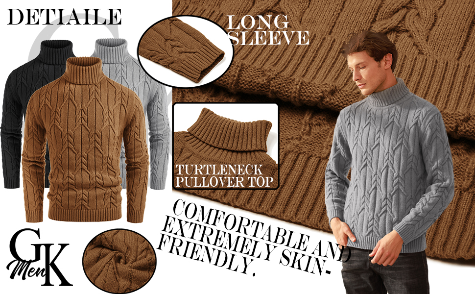 GRACE KARIN Men's Turtneck Pullover Sweaters Long Sleeve Solid Color