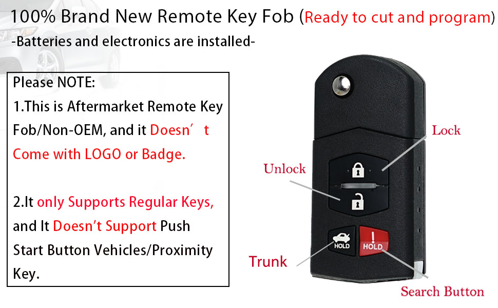 Key Fob Remote Replacement Fits for Mazda MX5 Miata 2006