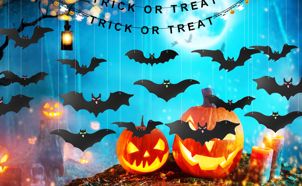 25Pcs Halloween Hanging Bats Decorations Outdoor, Large
