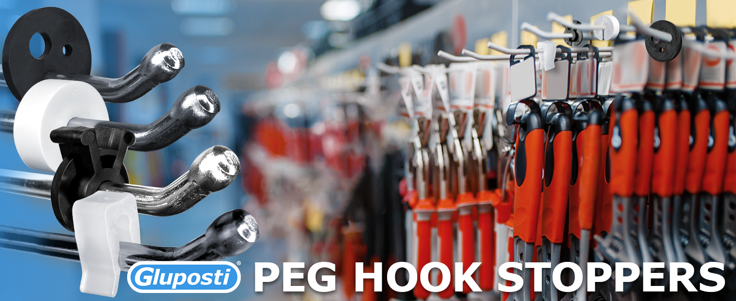 Gluposti Peg Hook Stoppers for 1/4 Pegboard Hooks & Slatwall Hooks, Clear
