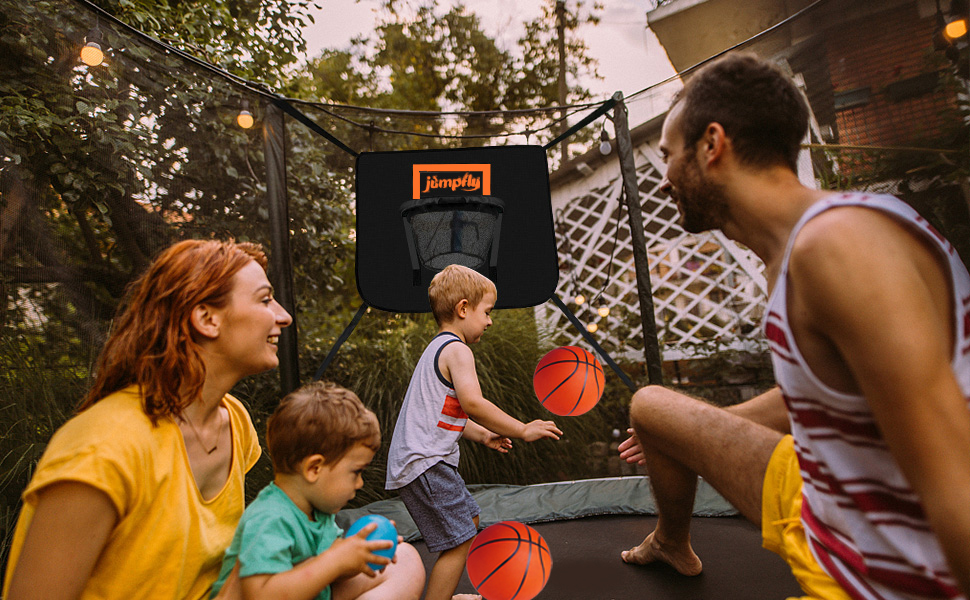 jumpfly Trampoline Basketball Hoop with Mini BasketballsSoft Materials & Breakaway