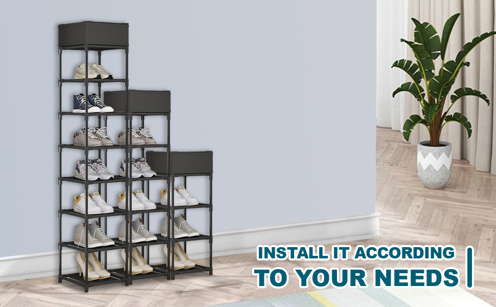 Narrow Shoe Rack, 8 Tier Vertical Shoe Rack for Closet