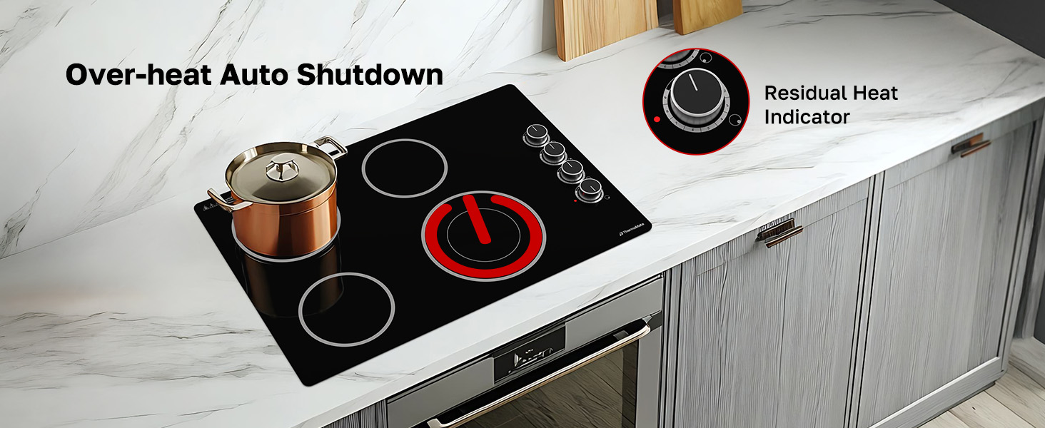 Redidual heat indicator and overheat shutdown