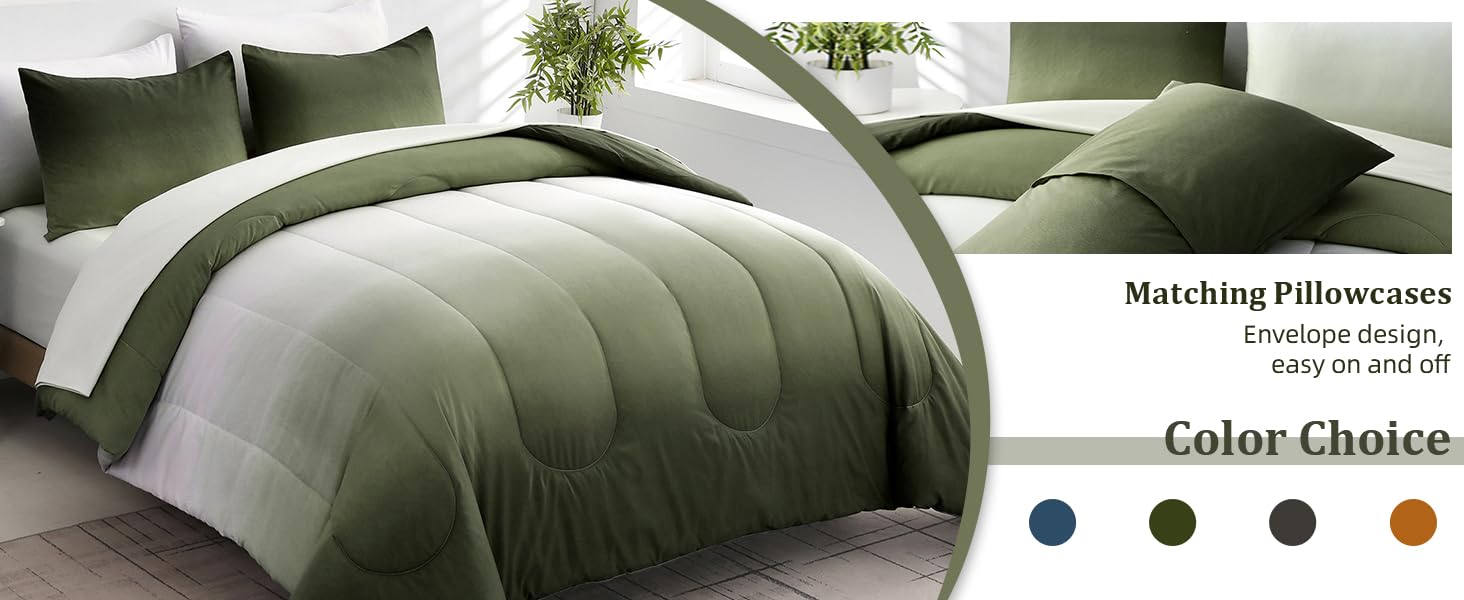 Comforter Set Queen Green 7 Pieces Gradient Olive Green