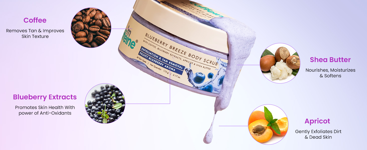 mcaffeine blueberry body scrub detan cream for women men oily dry combination skin fragrance fresh
