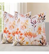 decorUhome Fall Floral Throw Pillow Covers 18x18 Set of 2 Vintage Farmhouse Rustic Linen Square P...