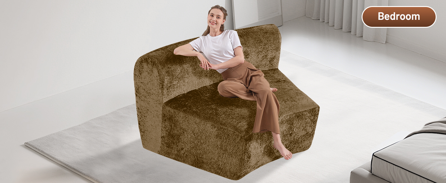 HABUTWAY Modular Sectional Sofa Memory Foam Filled Single Sofa Chair with Deep Seat, Modern Sofa Couches for Living Room Apartment Office, No Assembly Required, Brown 17 sectional curved sofa