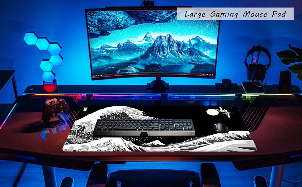 Japan Big Wave Mouse Pad Large XXL Gaming Mouse Pad Black