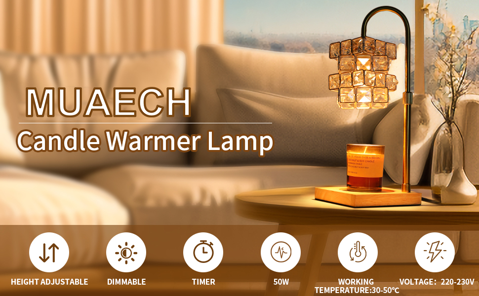 no open flame, candle warmer lamp with timer, dimmer and adjustable height