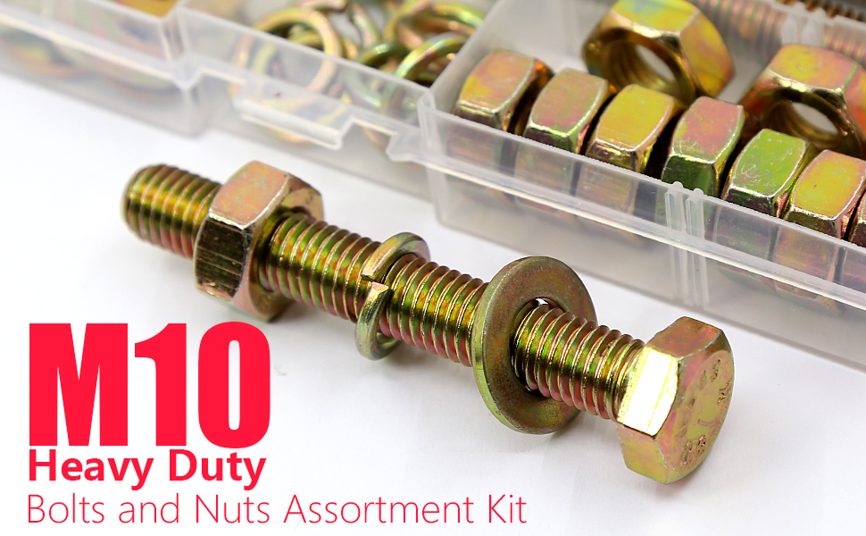 YEEZET 48Pcs Grade 8.8 M10 Hex Head Screws Bolts and Nuts Flat & Lock