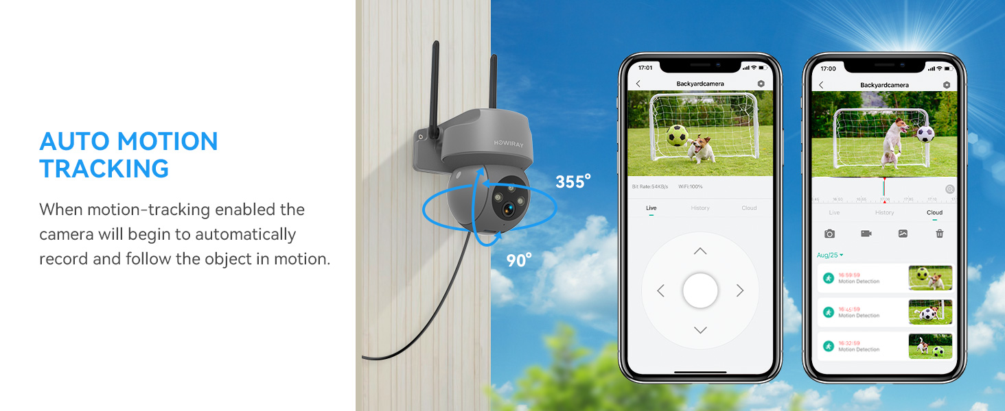 2K Wired Security Camera Outdoor, 360° PTZ Security