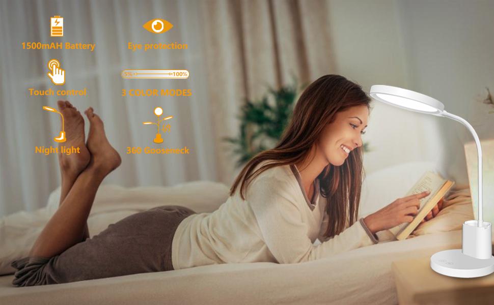 Rechargeable LED Desk Lamp, Touch Control Table Lamps with Flexible