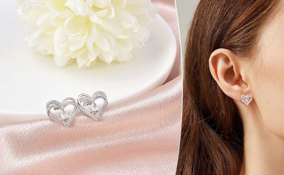 Amazon.com: Sterling Silver Heart Stud Earrings - Double