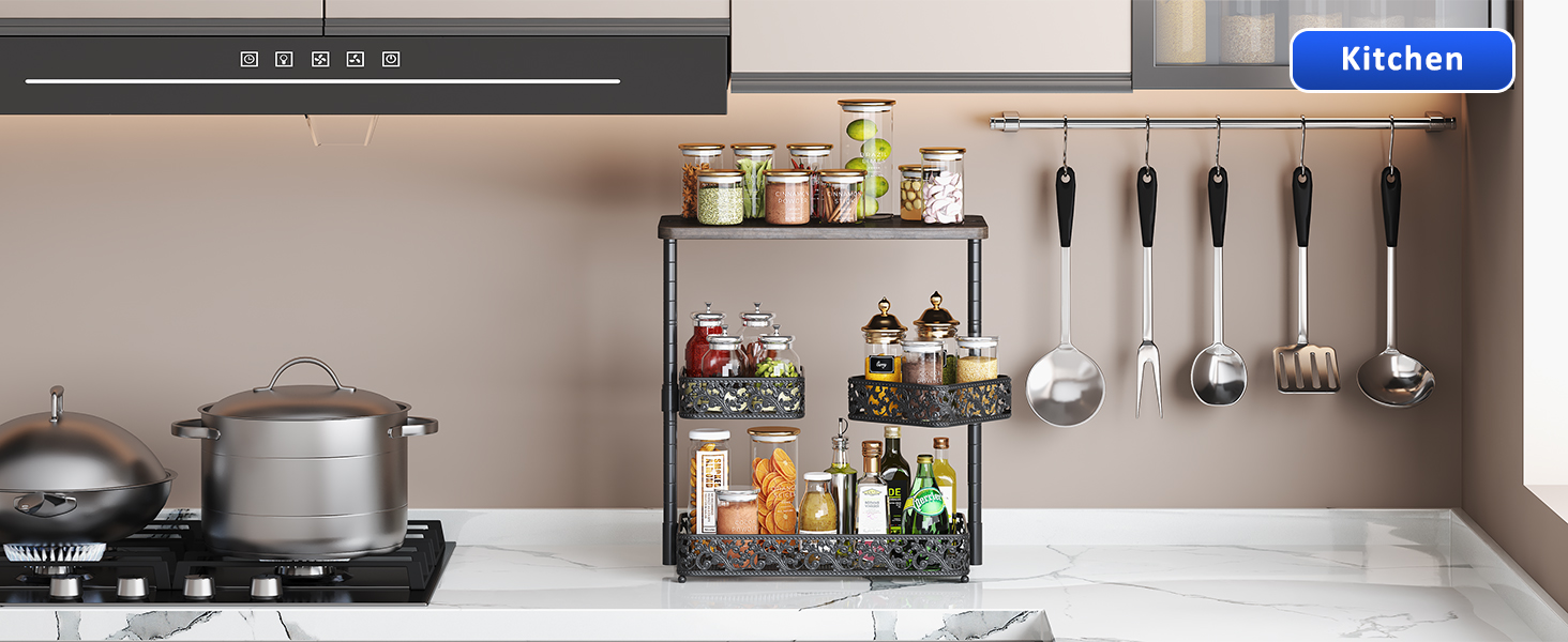 3 Tier Storage Organizer Countertop,with Two Rotating Metal