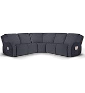 Ruaozz Stretch Sectional Sofa Covers 5-Pieces Oversized Recliner Couch Covers for Reclining L Sha...