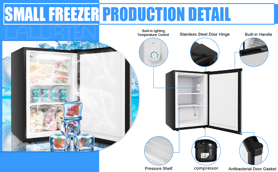 Mini Freezer Upright 2.1CU.FT Small Freezer Upright 8°F 7