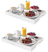Artmeer Bamboo Breakfast Serving Tray, Portable Serving Platters Tray Great for Dinners Party Tea...