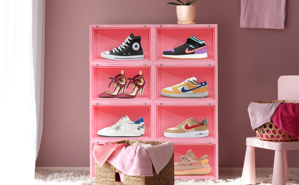 ELUCHANG Shoe Box Storage Organiser Stackable Foldable Boot & Shoe