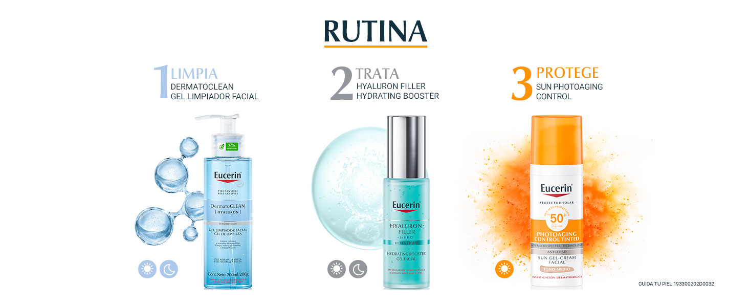 Rutina, 1 limpia tu rostro, 2 hidrata y 3 protege