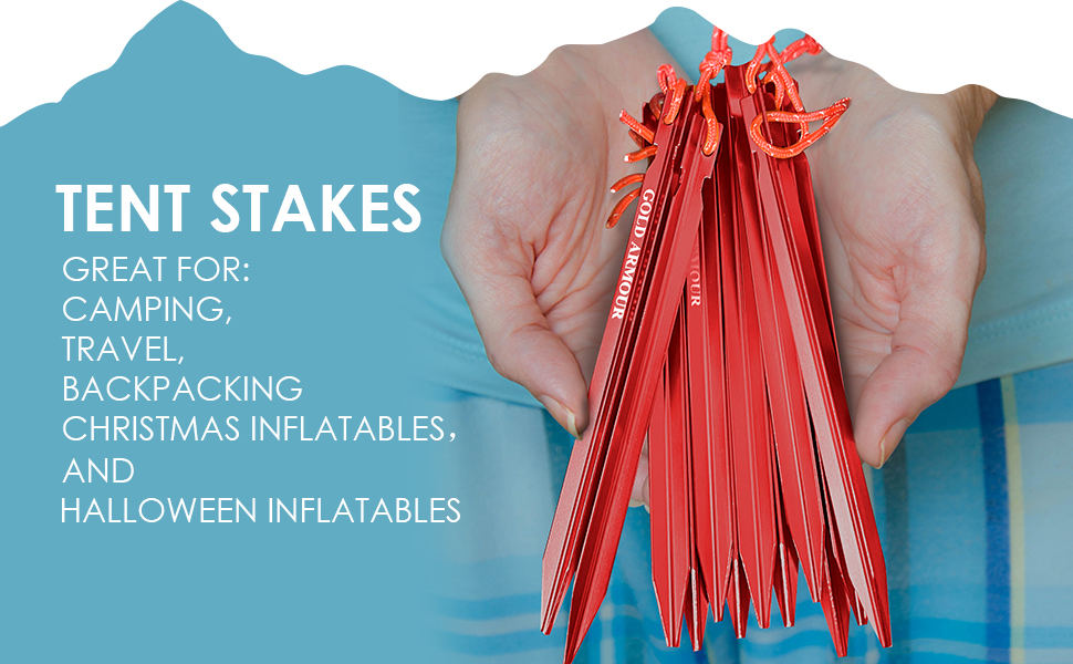 Gold Armour Tent Stakes - 12 Pack Heavy Duty, Lightweight Camping Stakes Pegs for Outdoor Tent Tarp