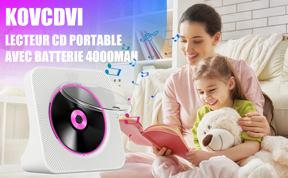KOVCDVI Lecteur CD Portable avec Bluetooth 5.0 et Batterie Rechargeable 4000mAh Lecteurs CD avec